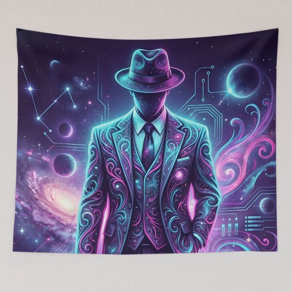 Item preview, Cosmic Noir Gentleman Surreal Galaxy Suit Art 2026 designed and sold by MarCinu Art.