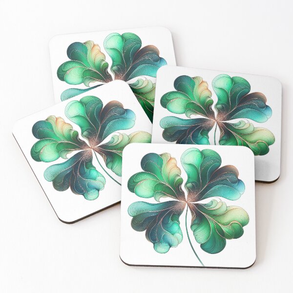 Item preview, Elegant Emerald Four Leaf Clover Art – Abstract Lucky Charm Illustration designed and sold by zhenAtelier.