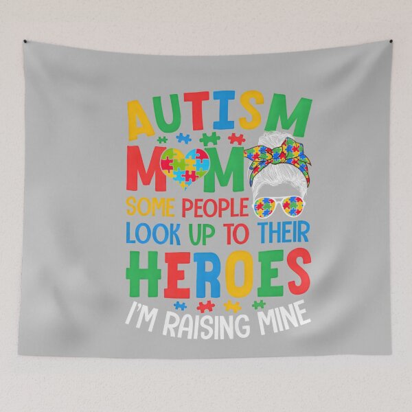 Item preview, Autism Mom Raising Hero Groovy Messy Bun Autism Awareness designed and sold by mjohnson9.