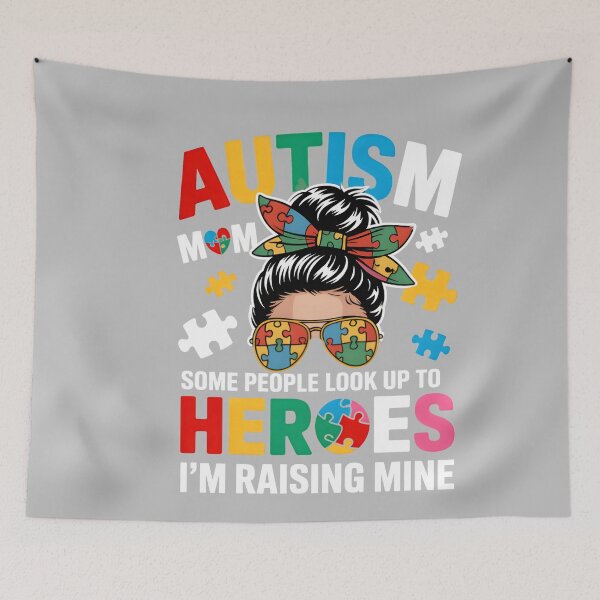 Item preview, Autism Mom Raising Hero Groovy Messy Bun Autism Awareness designed and sold by mjohnson9.