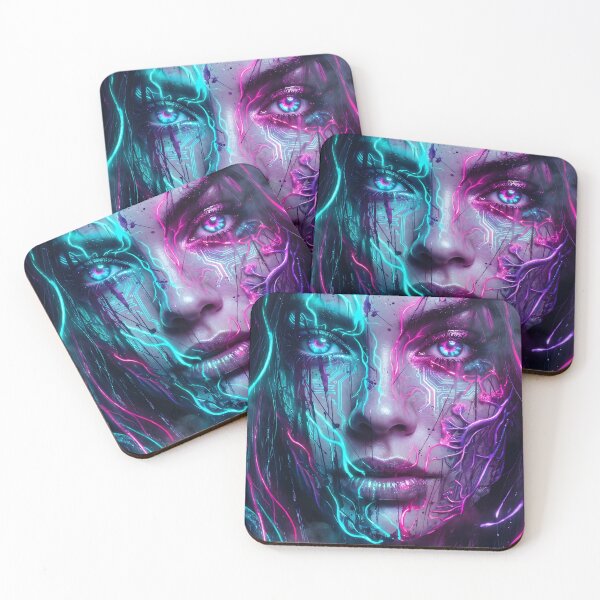 Item preview, Cyberpunk Android Portrait Neon Glitch Art 2026 designed and sold by MarCinu Art.