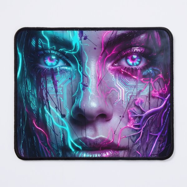 Item preview, Cyberpunk Android Portrait Neon Glitch Art 2026 designed and sold by MarCinu Art.