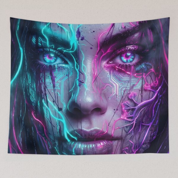 Item preview, Cyberpunk Android Portrait Neon Glitch Art 2026 designed and sold by MarCinu Art.