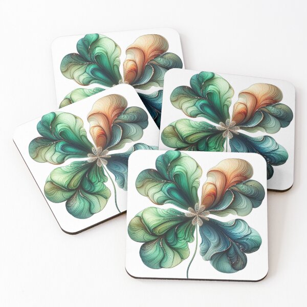 Item preview, Luxury Four Leaf Clover Art – Emerald & Gold Abstract Botanical Illustration designed and sold by zhenAtelier.