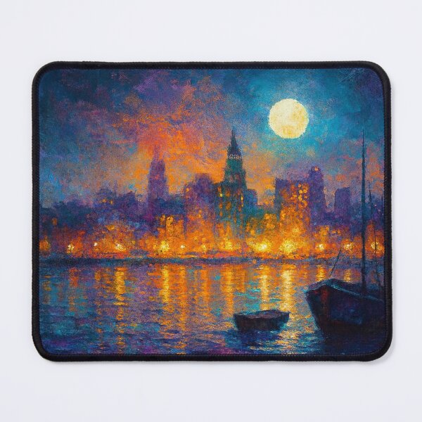 Item preview, Moonlit Cityscape with Boats and Reflections designed and sold by Joey Santiago.