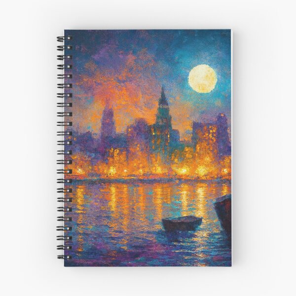 Item preview, Moonlit Cityscape with Boats and Reflections designed and sold by Joey Santiago.