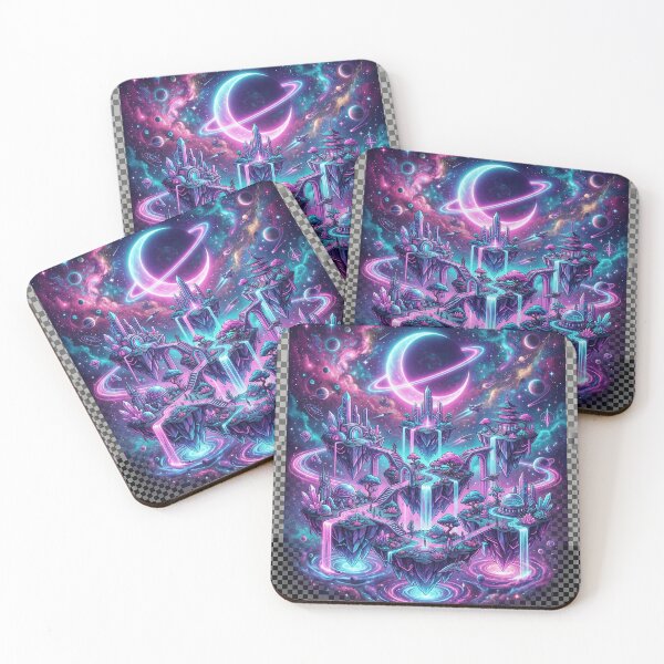 Item preview, Cosmic Neon Utopia - Futuristic Floating Islands & Ringed Planet designed and sold by R & K Fashions.