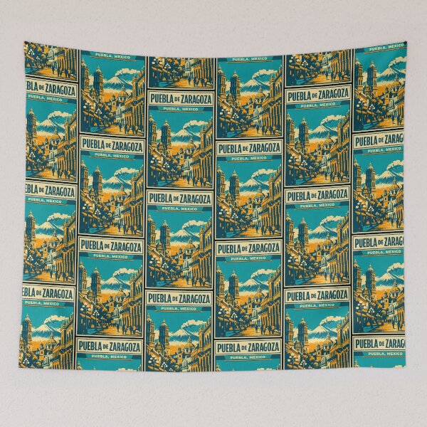 Item preview, Puebla de Zaragoza, Mexico Vintage Travel Tourism Art designed and sold by TravelersGems.