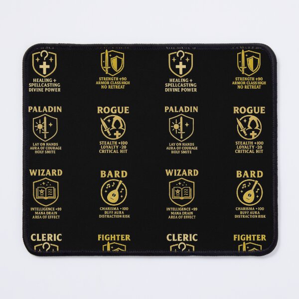 Item preview, D&D Character Classes Gold Emblem A3 Poster – Cleric Fighter Paladin Rogue Wizard Bard designed and sold by WhisperFrame.