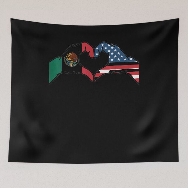 Item preview, Mexican American Flag Print Heart Hands Love Mexico USA designed and sold by Cheesymatiion.