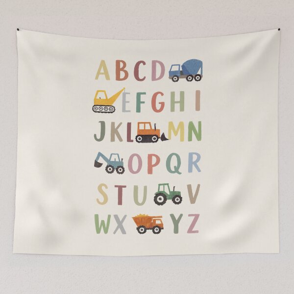 Item preview, Children's Alphabet with Construction Vehicles Illustration designed and sold by Kunst&Kontrast.