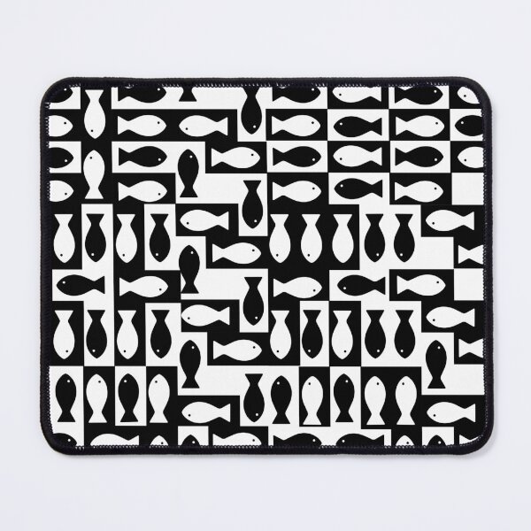Item preview, Black and White Fish Pattern – Minimalist Mid Century Modern Geometric Design designed and sold by The High Hippo.