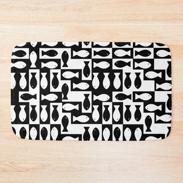 Item preview, Black and White Fish Pattern – Minimalist Mid Century Modern Geometric Design designed and sold by silent ocean.