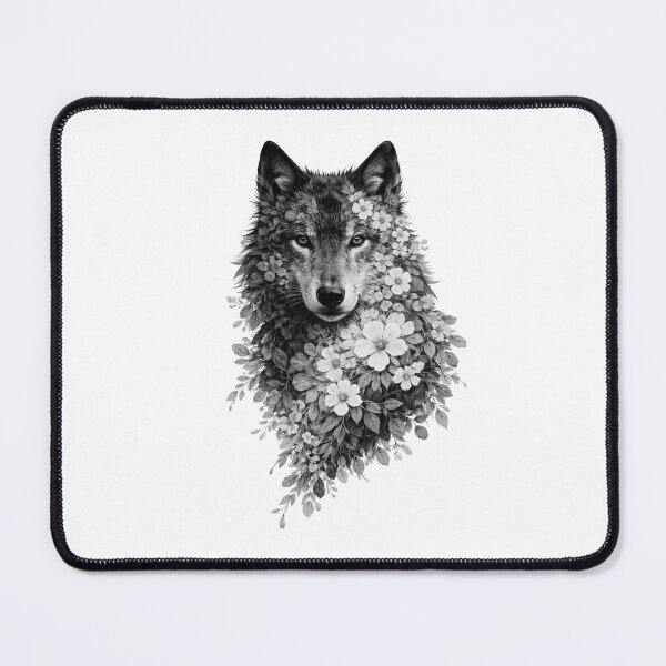 Artikelvorschau, T-Shirt mit Wolfsmotiv und Blumenmuster entworfen und verkauft von Morna123.