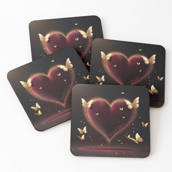 Item preview, Elegant Velvet Heart with Shimmering Golden Butterflies designed and sold by Dreamy Armine Art.