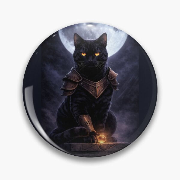 Item preview, Epic Black Armored Cat Warrior Art Print - Fantasy Black Cat with Glowing Eyes & Orb for T-Shirts, Posters, Hoodies designed and sold by Falconwolf.