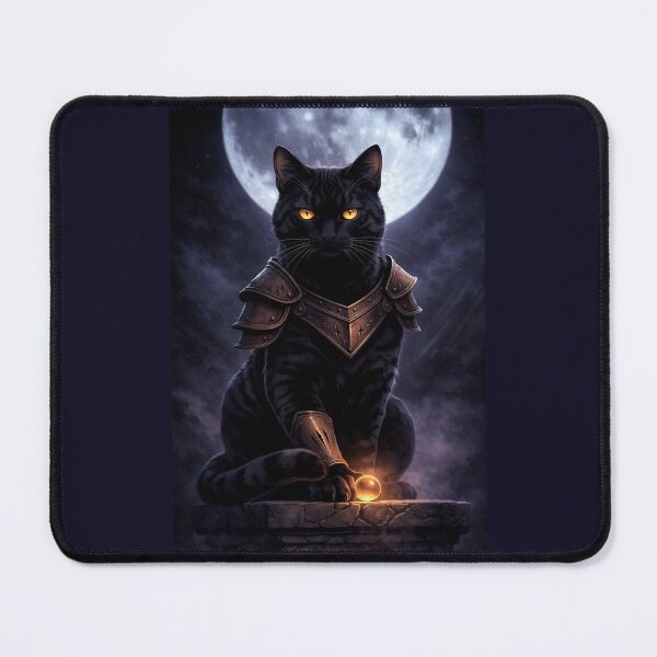 Item preview, Epic Black Armored Cat Warrior Art Print - Fantasy Black Cat with Glowing Eyes & Orb for T-Shirts, Posters, Hoodies designed and sold by Falconwolf.