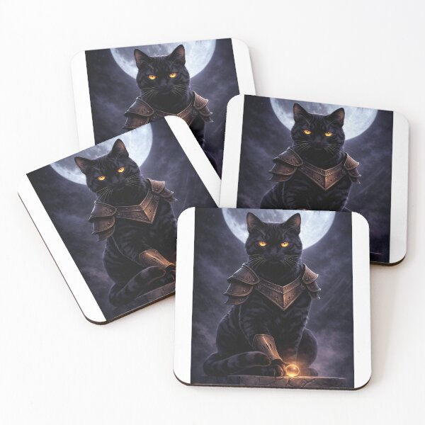 Item preview, Epic Black Armored Cat Warrior Art Print - Fantasy Black Cat with Glowing Eyes & Orb for T-Shirts, Posters, Hoodies designed and sold by Falconwolf.