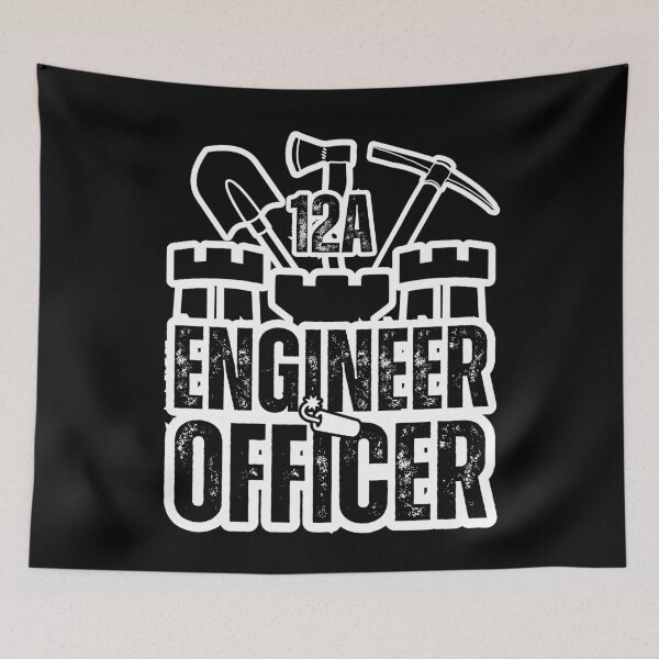 Item preview, 12A Engineer Officer Castle Top – Army MOS Design with Tools for Soldiers, Veterans & Military Leaders Black Distressed Font designed and sold by GFamilyC.