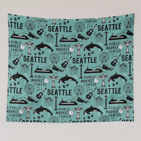 Item preview, Iconic Seattle Landmarks and Culture Pattern designed and sold by Frollein S Berlin.
