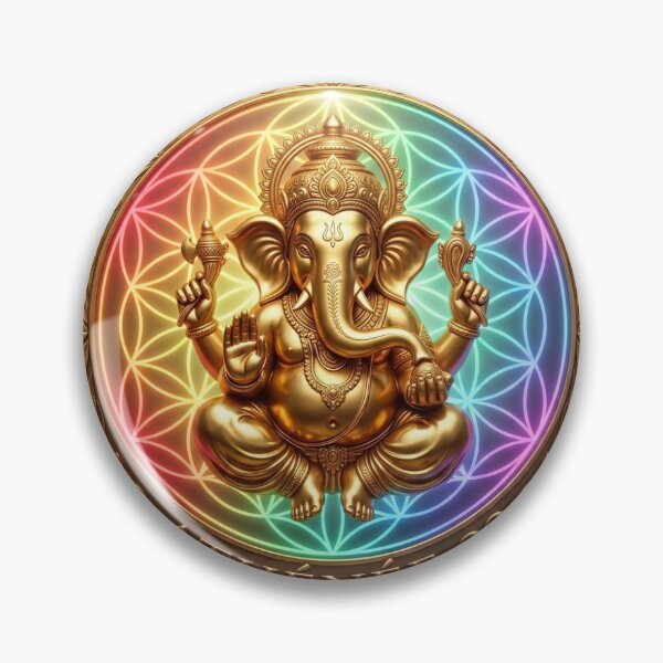 Item preview, Title: Athénée 32: Golden Ganesha of Prosperity – Sacred Geometry & Chakra AuraAthénée 32 Exclusive: Golden Ganesha of Prosperity – 3D Sacred Geometry & Rainbow Chakra Aura designed and sold by athenee32.