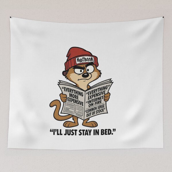 Item preview, I’ll Just Stay In Bed - Stressed Meerkat News Meme designed and sold by mAXiBoOM.