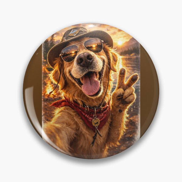 Item preview, Golden Retriever Selfie Adventure Art - Funny Dog in Sunglasses & Hat Sunset Camping Print for T-Shirts, Stickers, Phone Cases designed and sold by Falconwolf.