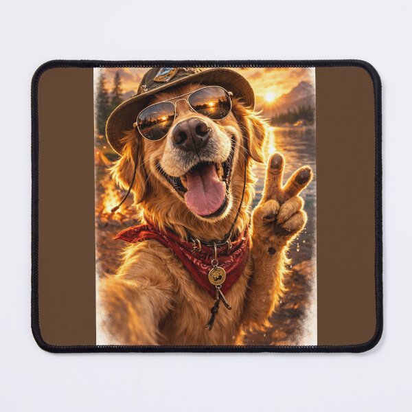 Item preview, Golden Retriever Selfie Adventure Art - Funny Dog in Sunglasses & Hat Sunset Camping Print for T-Shirts, Stickers, Phone Cases designed and sold by Falconwolf.