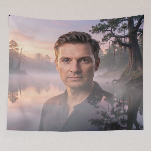Item preview, Mystic Lake Morning Portrait with Soft Colors and Dreamlike Atmosphere designed and sold by FotoworldEdel.