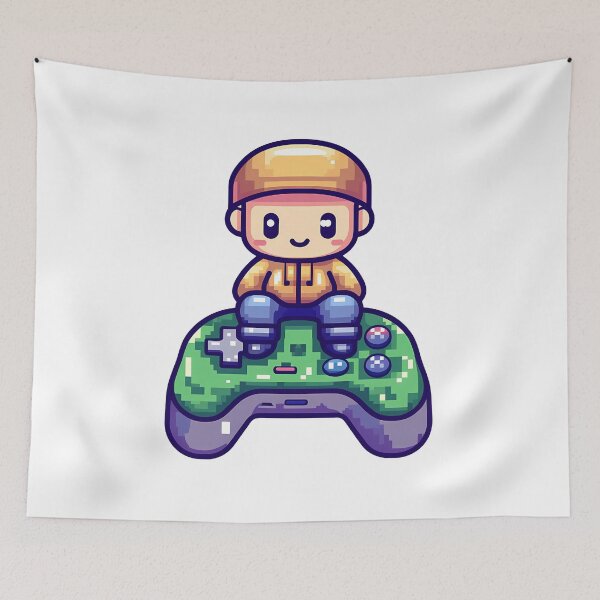 Item preview, Pixel Art Gamer Kid on Controller - Cute Retro 8-Bit Gaming Art Print designed and sold by DesignArtist.ia.