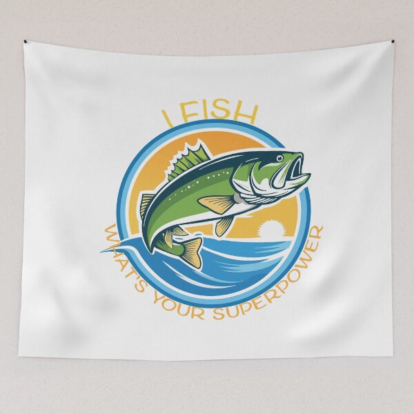 Item preview, "I fish, what's your superpower?" fishing patch illustration. designed and sold by Art-Horizon.