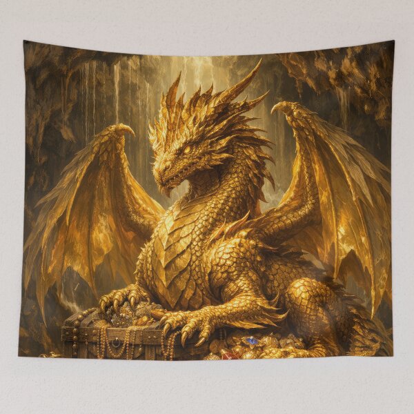 Item preview, Golden Treasure Dragon – Legendary Hoard Guardian Fantasy Art designed and sold by DrakariArt.