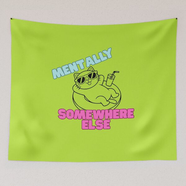 Item preview, Chill Cat Summer Vibes "Mentally Somewhere Else" Cartoon Art designed and sold by MMPrintsDesign.