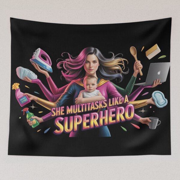 Item preview, She Multitasks Like a Superhero - woman/mothers digital graphic appreciation  designed and sold by YourTrendyTees.