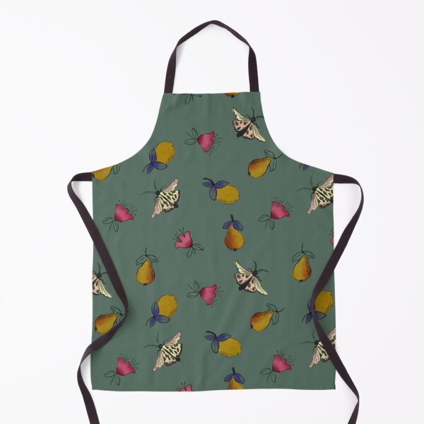 Item preview, Green Pear Lemon and Moth Botanical Pattern designed and sold by artievarudzite.