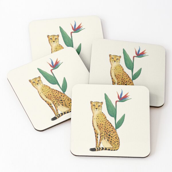 Item preview, Elegant Cheetah with Bird of Paradise Flower – Jungle Botanical Art  designed and sold by art-injoy.