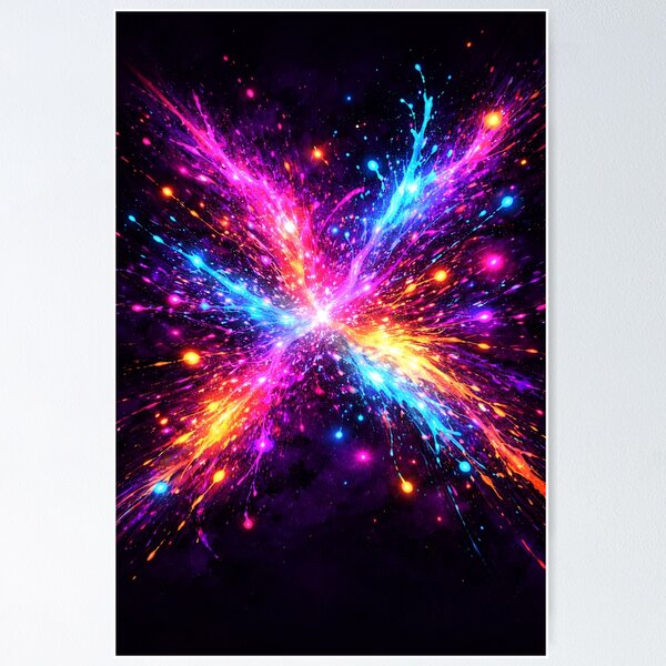 Item preview, Midnight Color Splash – Abstract Neon Explosion on Dark Background designed and sold by DrizzyV.