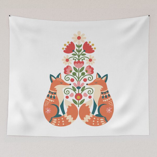 Item preview, Foxes and Daisies – Scandinavian Folk Art by heidiannemorris © designed and sold by FOLK ART FUSION by heidiannemorris.
