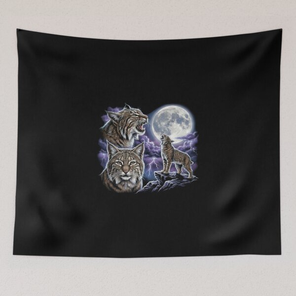 Item preview, Three Bobcat Lynx Moon Vintage 90s Airbrush Y2K Grunge Graphic designed and sold by EvrmoodCo.