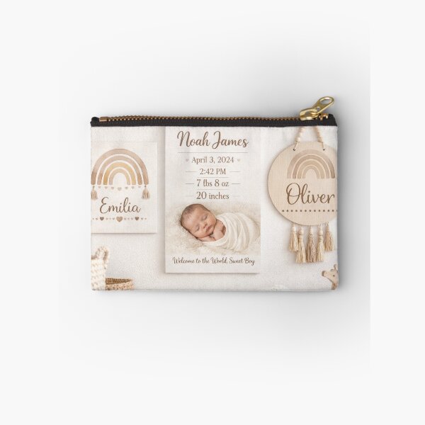 Item preview, Neutral Boho Nursery Wall Art Set – Personalized Baby Name Sign, Minimal Birth Stats Poster & Rainbow Print – Beige Nursery Decor Bundle designed and sold by ArtByKapil.