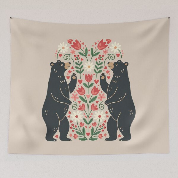 Item preview, Black Bears with Daisies and Tulips Folk Art   – Scandinavian Folk Art by heidiannemorris © designed and sold by FOLK ART FUSION by heidiannemorris.