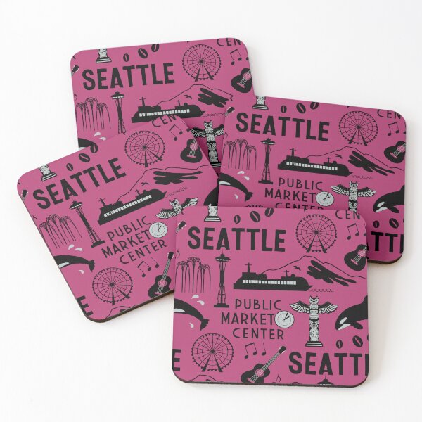 Item preview, Iconic Seattle Landmarks and Culture Pattern - Fuchsia designed and sold by Frollein S Berlin.