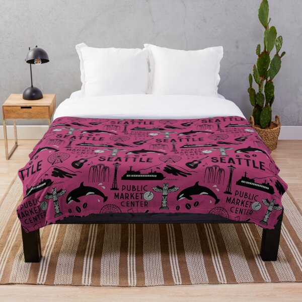 Item preview, Iconic Seattle Landmarks and Culture Pattern - Fuchsia designed and sold by Frollein S Berlin.