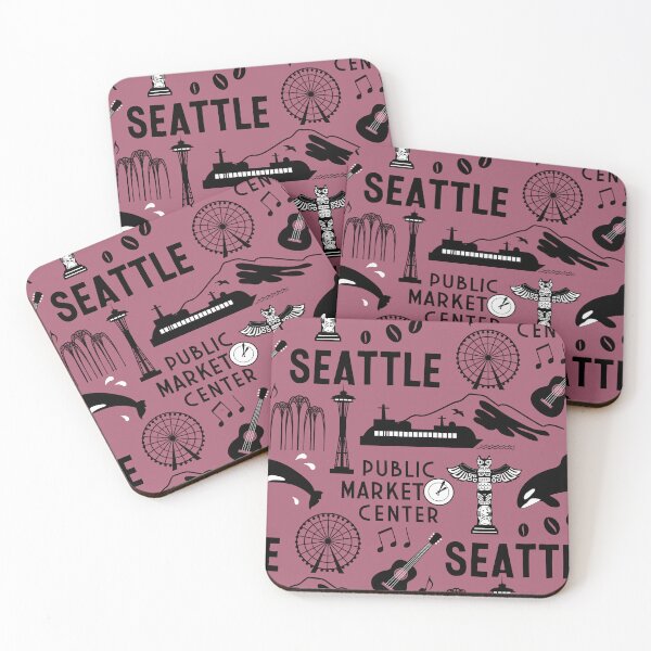 Item preview, Iconic Seattle Landmarks and Culture Pattern - Mauve designed and sold by Frollein S Berlin.