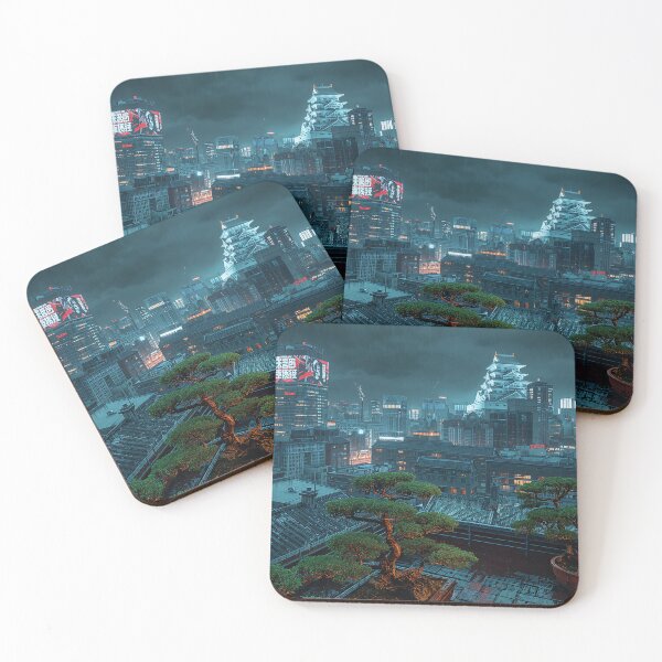 Item preview, Osaka Rooftop Cyberpunk Skyline Bonsai Garden Art designed and sold by Kynura.