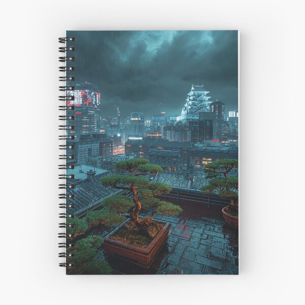 Item preview, Osaka Rooftop Cyberpunk Skyline Bonsai Garden Art designed and sold by Kynura.