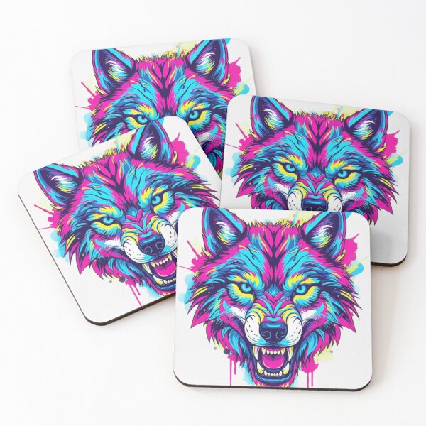 Item preview, Colorful aggressive wolf head designed and sold by WariatPrint.