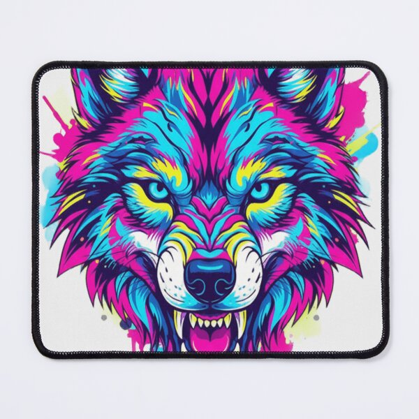 Item preview, Colorful aggressive wolf head designed and sold by WariatPrint.