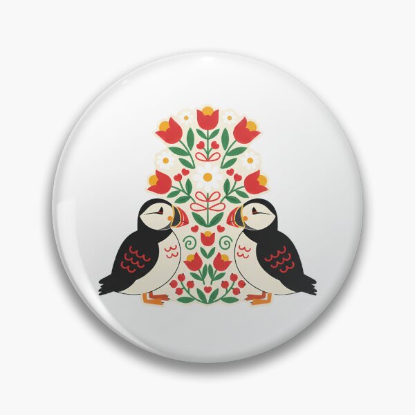 Item preview, Puffins with Tulips and Daisies Illustration – Scandinavian Folk Art by heidiannemorris © designed and sold by FOLK ART FUSION by heidiannemorris.