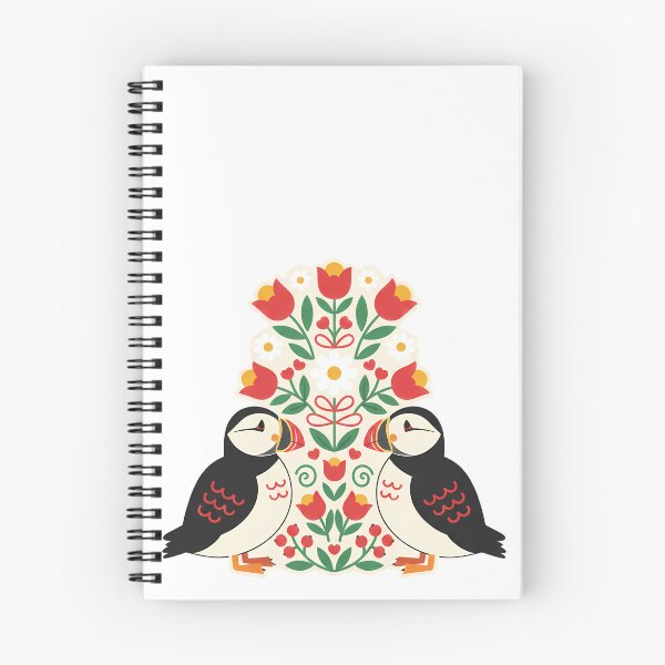 Item preview, Puffins with Tulips and Daisies Illustration – Scandinavian Folk Art by heidiannemorris © designed and sold by FOLK ART FUSION by heidiannemorris.